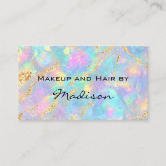 Dreamy Iridescent Opal Marble Shimmering Gold Foil Visitenkarte