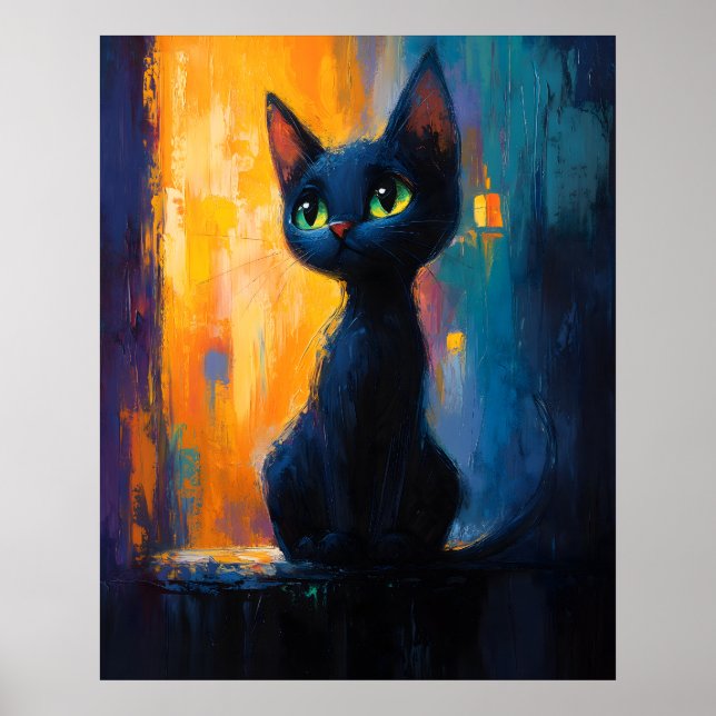 Dreamy Kitten, Black Cat Painting Poster (Vorne)