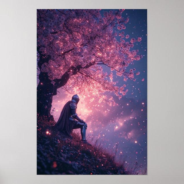 Dreamy Knight Under Cherry Blossoms Poster (Vorne)