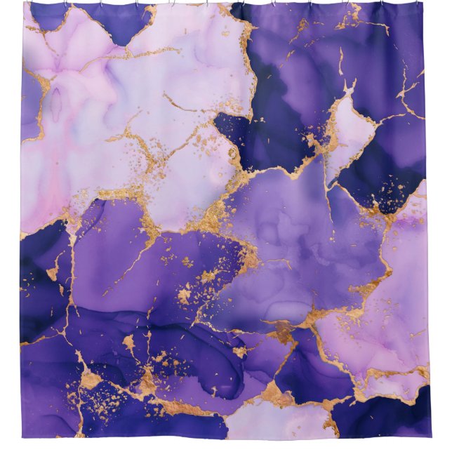 Dreamy Lavender Alkohol Tinten und Gold Duschvorhang (Vorderseite)