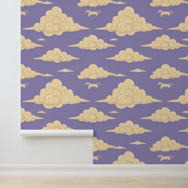 Dreamy Lavender Skies: Whimsical Cloud Pattern Tapete (Anwendung)