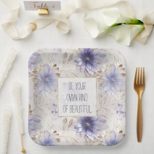 Dreamy Lila Blue Mist Gold Pearl Floral Pappteller