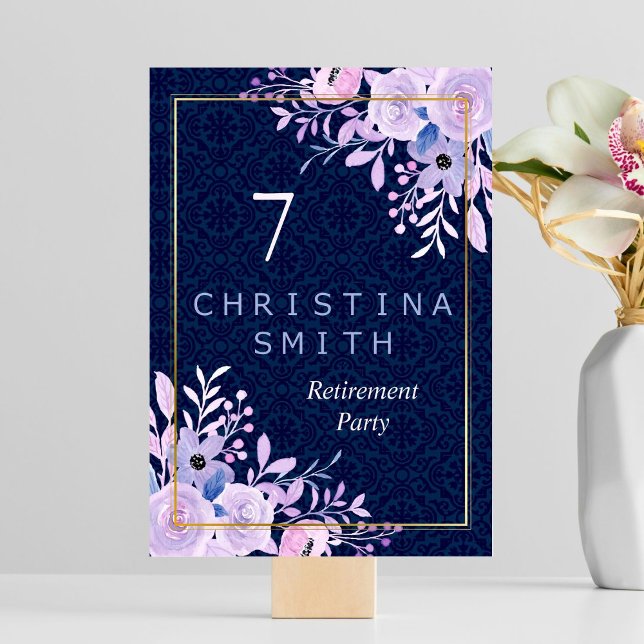 Dreamy Lilac Pastel Watercolor Retirement Party Tischnummer (Dreamy Lilac Pastel Watercolor Retirement Party Table Number)
