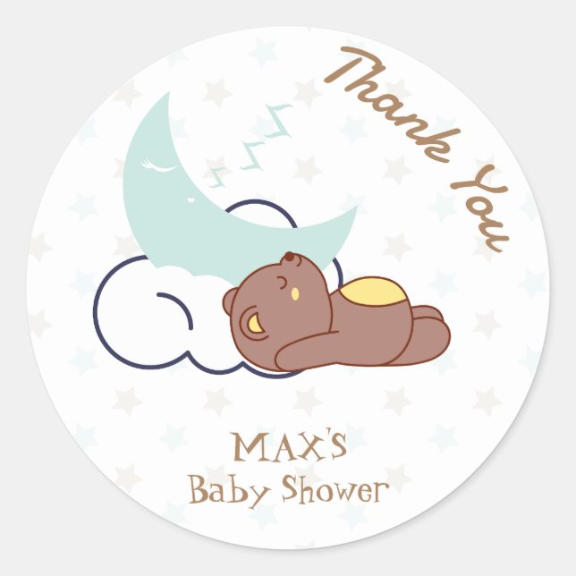 Dreamy Little Bear Cloud Baby Dusche Vielen Dank Runder Aufkleber (Vorderseite)