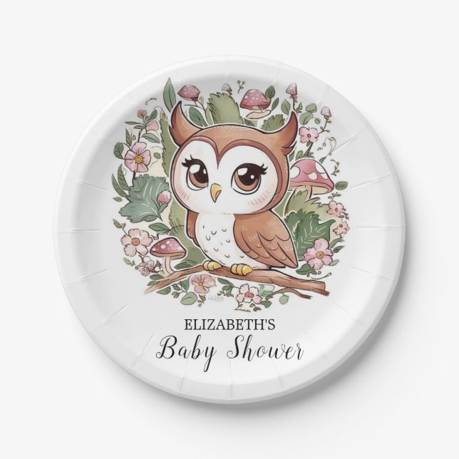 Dreamy Little Owl Baby Dusche Pappteller (Vorderseite)