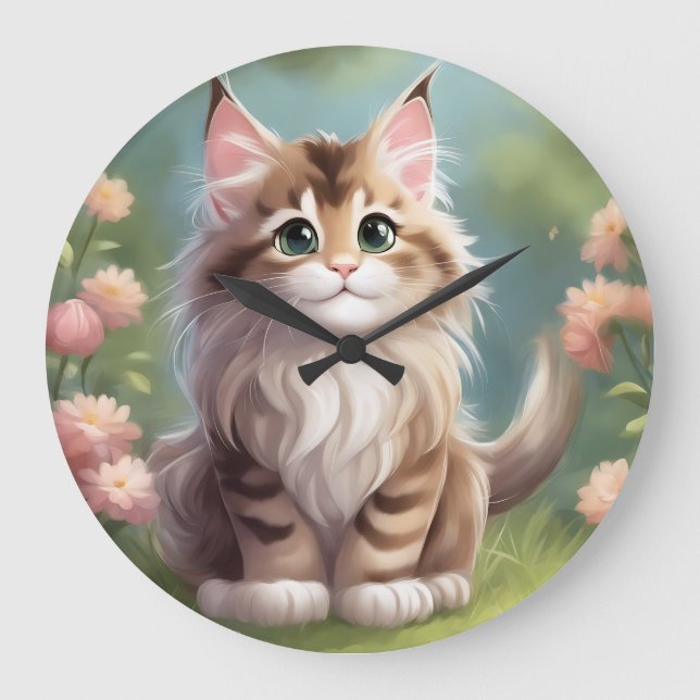 Dreamy Maine Coon Große Wanduhr (Vorderseite)