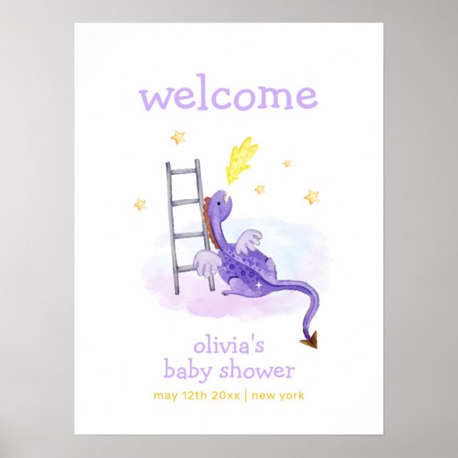 Dreamy Mairytale Dragon Stars Baby Dusche Willkomm Poster (Vorne)