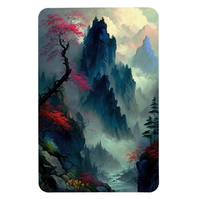 Dreamy Misty Mountain Landschaft Foto Magnet (Vertikal)