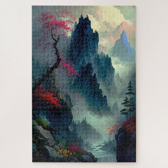 Dreamy Misty Mountain Landschaft Jigsaw Puzzle (Vertikal)