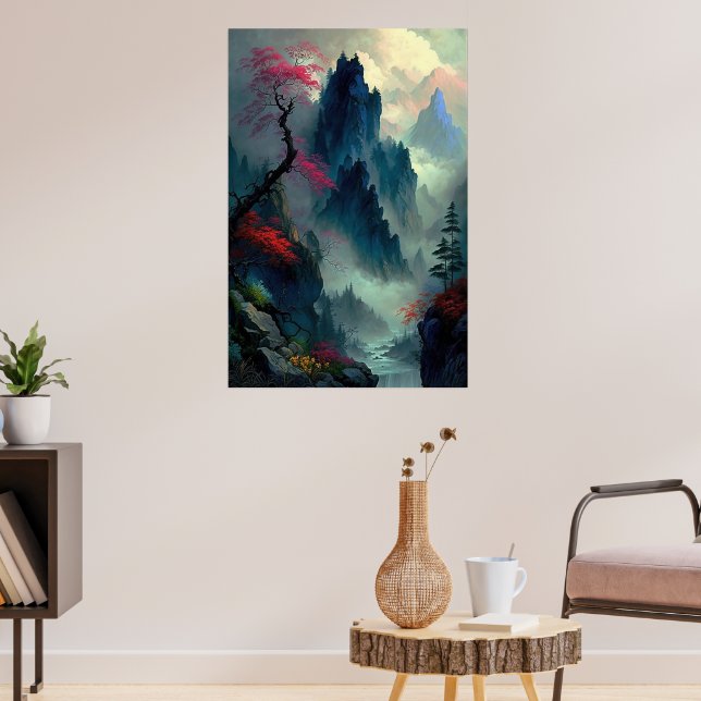 Dreamy Misty Mountain Landschaftsbild Poster (Wohnzimmer 3)