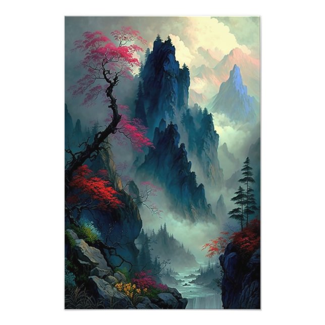 Dreamy Misty Mountain Paysage photo agrandissement (Devant)