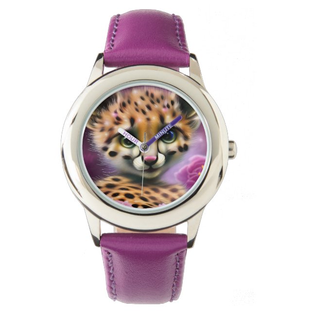 Dreamy Mit Augen Baby Cheetah Armbanduhr (Vorderseite)