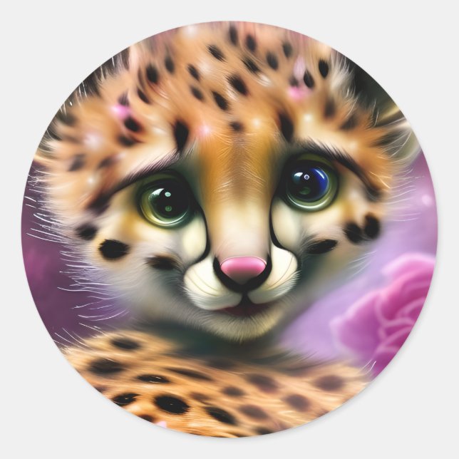 Dreamy Mit Augen Baby Cheetah Runder Aufkleber (Vorderseite)