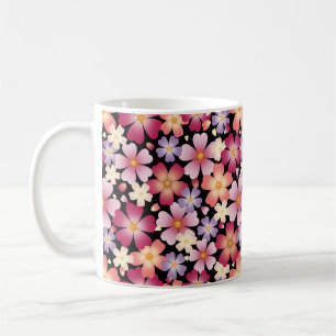 Dreamy Mixed Blossoms (Schwarz) Blumendruck Kaffeetasse