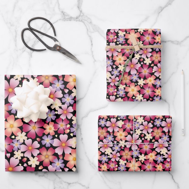 Dreamy Mixed Blume auf Black Geschenkpapier Set (Vorderseite)