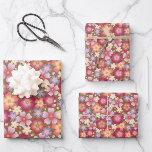 Dreamy Mixed Blume on Olive Green Geschenkpapier Set