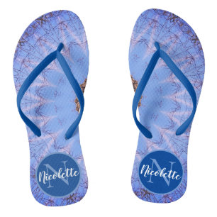 Dreamy Monogram Blue Mandala Monogram Flip Flops