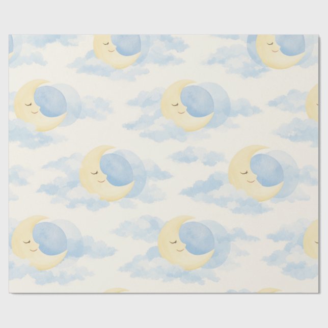 Dreamy Moon and Clouds Baby Wrapping Paper Geschenkpapier (Flach)