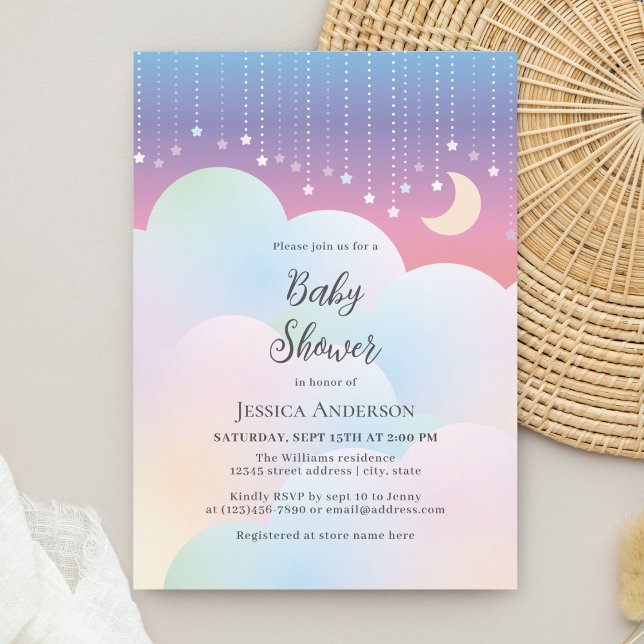 Dreamy Moon and Stars Gender Neutral Baby Dusche Einladung (Von Creator hochgeladen)