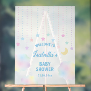 Dreamy Moon and Stars Neutrale Baby Dusche Willkom Acrylschild