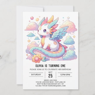 Dreamy Niedlich Dragon 1. Geburtstag Einladung