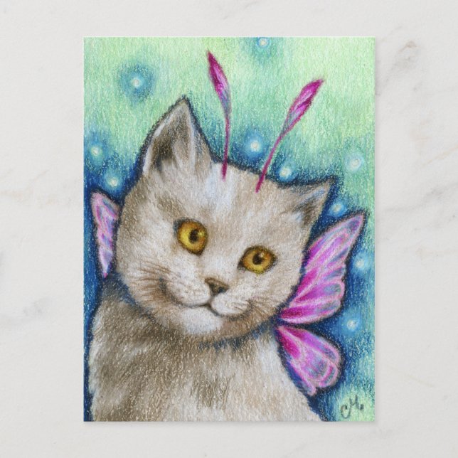 Dreamy - Niedliche russische Blue Cat Fairy Art Postkarte (Vorderseite)