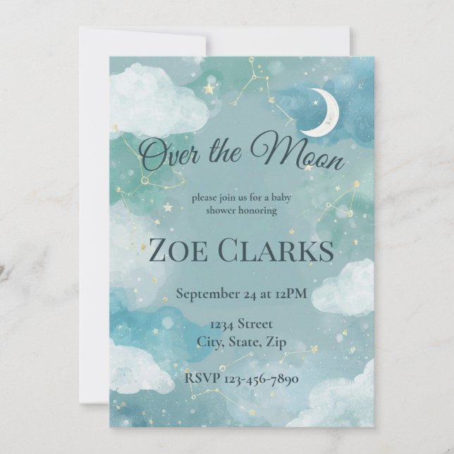 Dreamy Night Sky Baby Boy Shower Invitation (Devant)