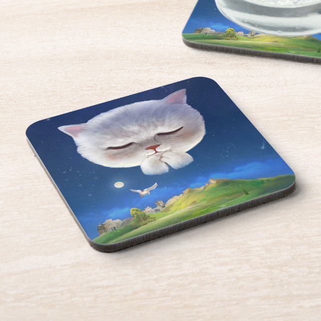 Dreamy Night Sky mit Cat Getränkeuntersetzer (Linke Seite)