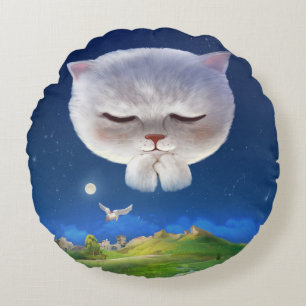 Dreamy Night Sky mit Cat Rundes Kissen