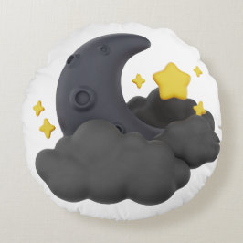 Dreamy Night Sky Pillow  Moon, Stars and Clouds  Rundes Kissen
