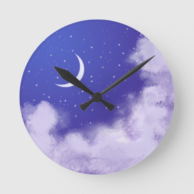 Dreamy Night Sky with Crescent Moon Runde Wanduhr (Vorderseite)