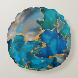 Dreamy Ocean Blue and Gold Rundes Kissen