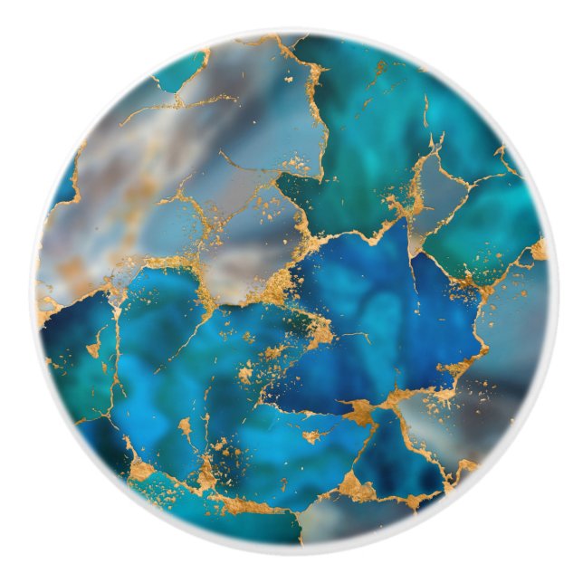 Dreamy Ocean Blue und Gold Keramikknauf (Vorderseite)
