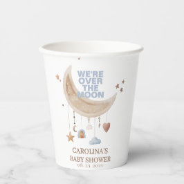 Dreamy Over the Moon Blue Babydusche Pappbecher