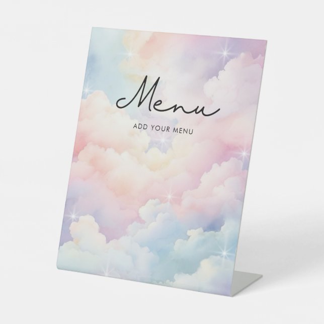 Dreamy Pastel Cloud Nine Menu Kinderdusche Sockelschild (Vorderseite)