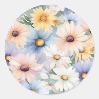 Dreamy Pastel Daisies Muster Wasserfarbe Runder Aufkleber
