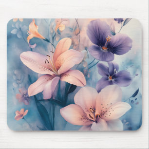Dreamy Pastel Floral Art mit Lilien und weichen Bl Mousepad