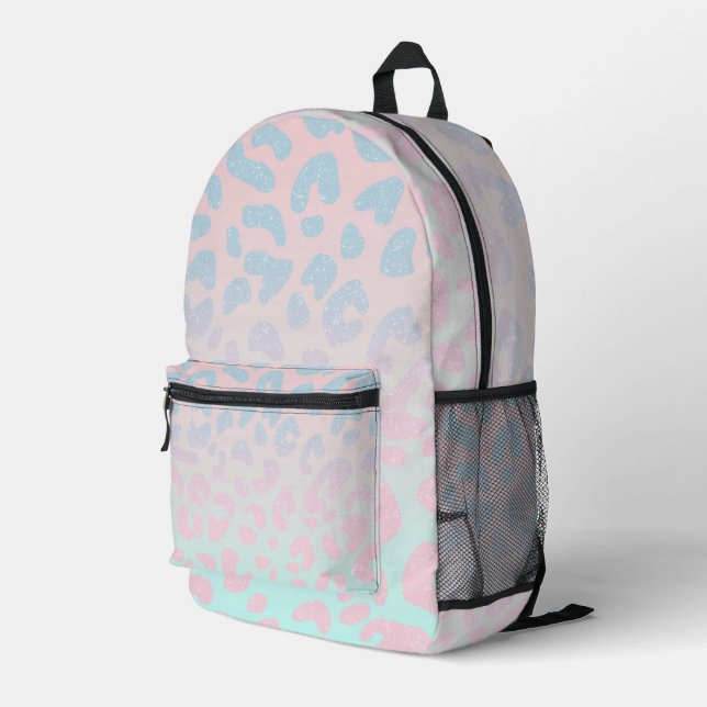 Dreamy Pastel Leopard Print Backpack Bedruckter Rucksack (Rückseitige Ecke Rechts)