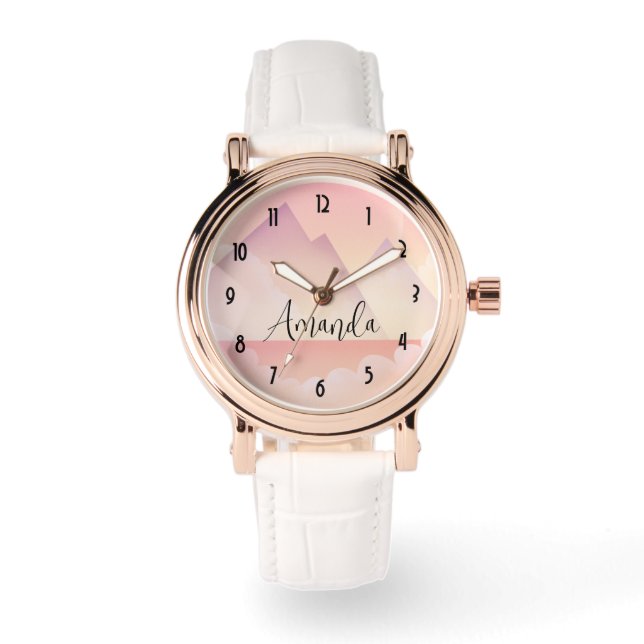 Dreamy Pastel Mountain Landschaft Armbanduhr (Vorderseite)