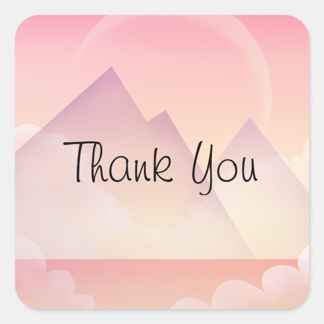 Dreamy Pastel Mountain Landschaft Danke Quadratischer Aufkleber (Vorderseite)