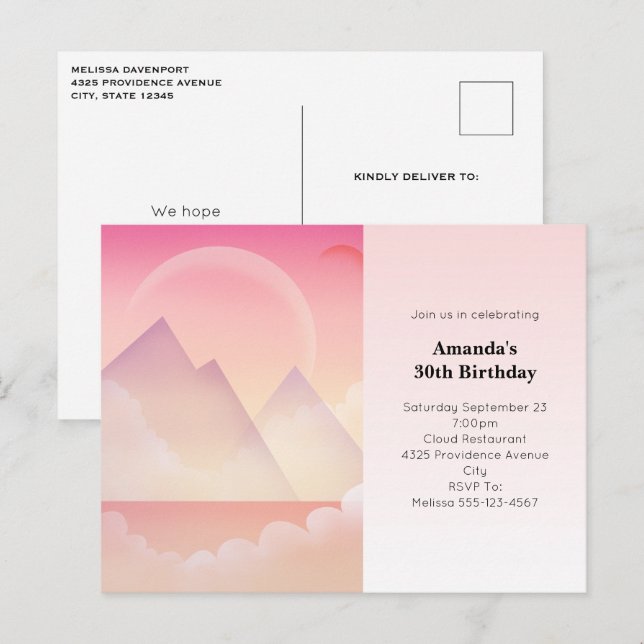 Dreamy Pastel Mountain Landschaft Einladung Postkarte (Vorne/Hinten)