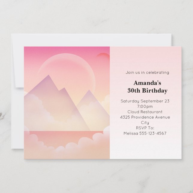 Dreamy Pastel Mountain Landschaft Geburtstag Einladung (Vorderseite)