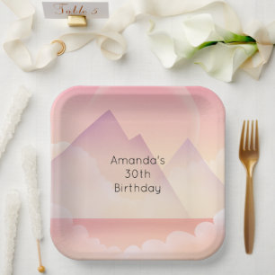 Dreamy Pastel Mountain Landschaft Geburtstag Pappteller