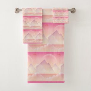 Dreamy Pastel Mountain Landschaftsmuster Badhandtuch Set