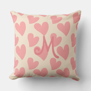 Dreamy Pastel Pink Hearts Mit Monogramm Beige Kissen