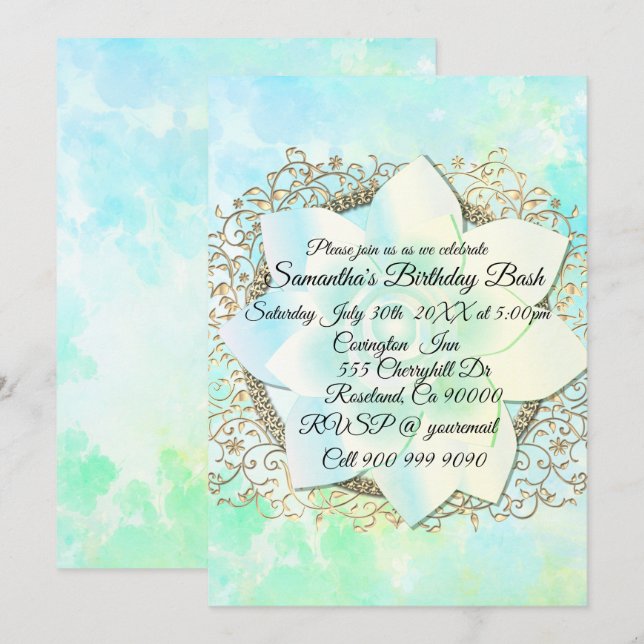 Dreamy Pastels Lotus Blume Einladung (Vorne/Hinten)