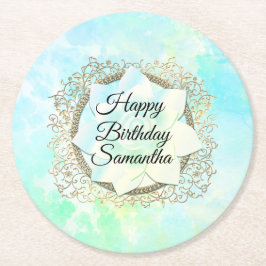 Dreamy Pastels Lotus Blume Personalisiert Geburtst Runder Pappuntersetzer