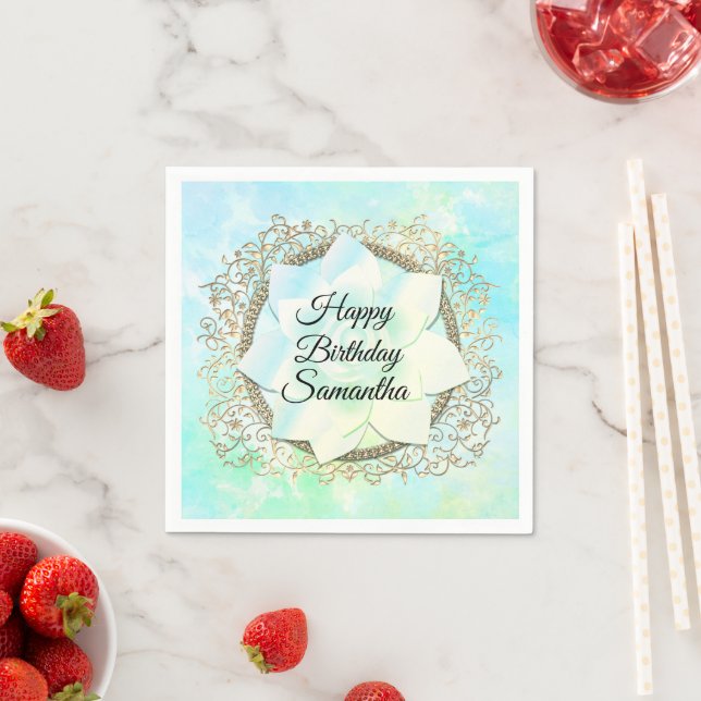 Dreamy Pastels Lotus Personalisiert Geburtstag Serviette (Beispiel)