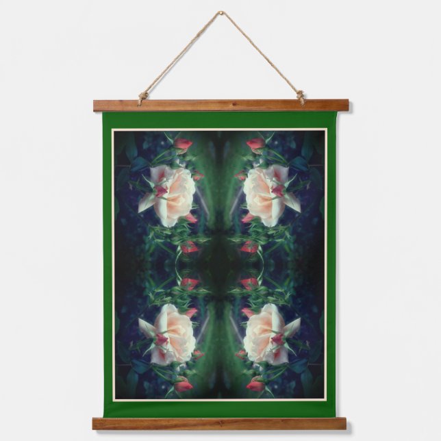 Dreamy Peach Rose und Buds Abstrakt Wandteppich Mit Holzrahmen (Vorderseite)