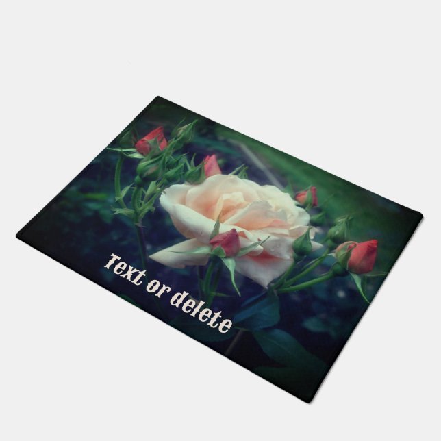 Dreamy Peach Rose und Rosenknospe Blume Personalis Fußmatte (Schrägansicht)